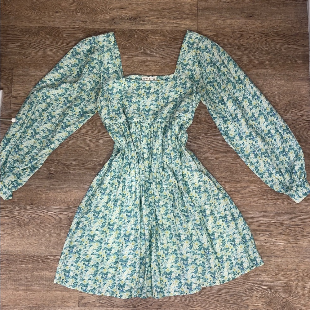 Moon River Long Puff Sleeve Floral Dress